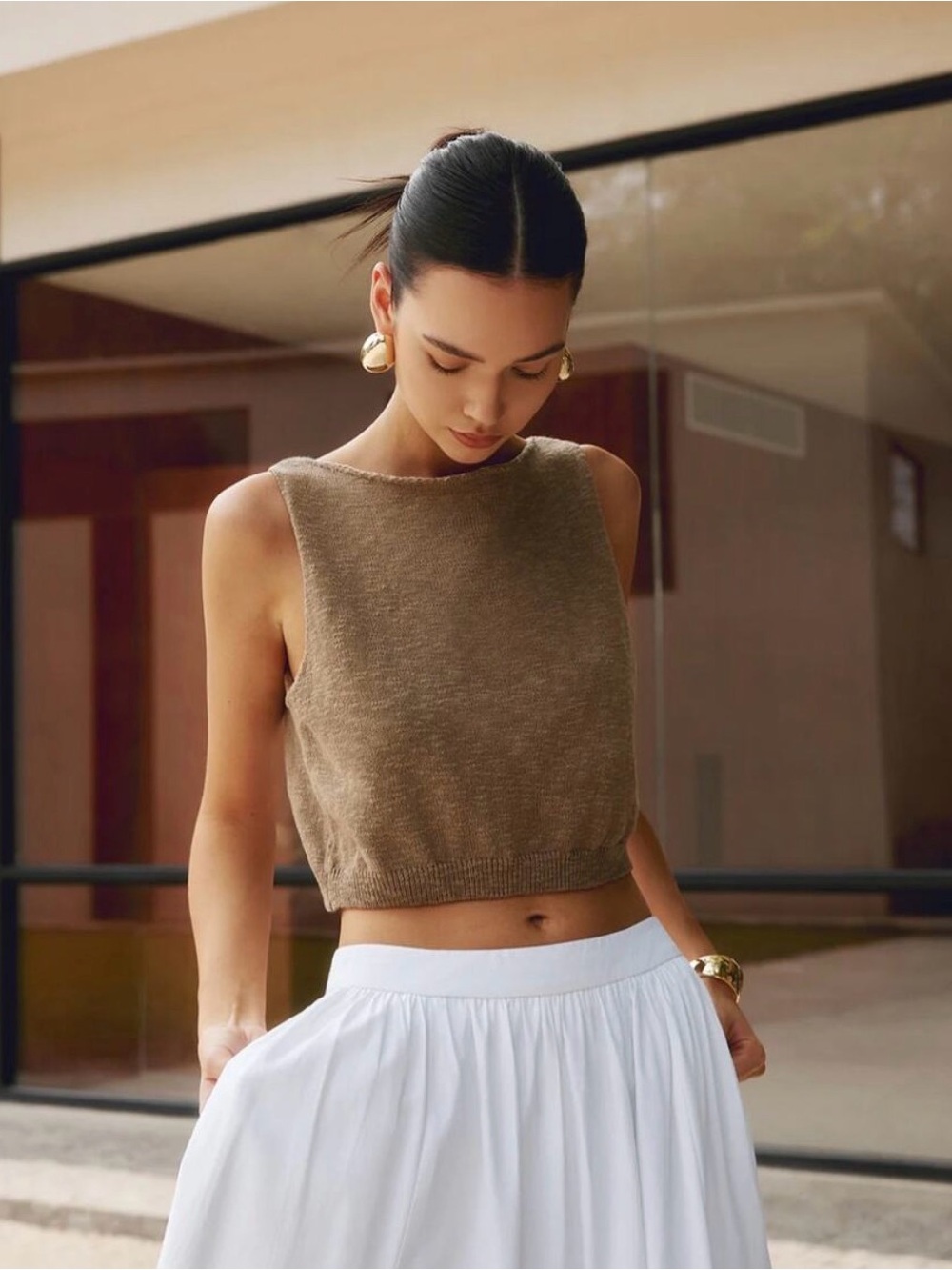 Sleeveless Cropped Knit Top